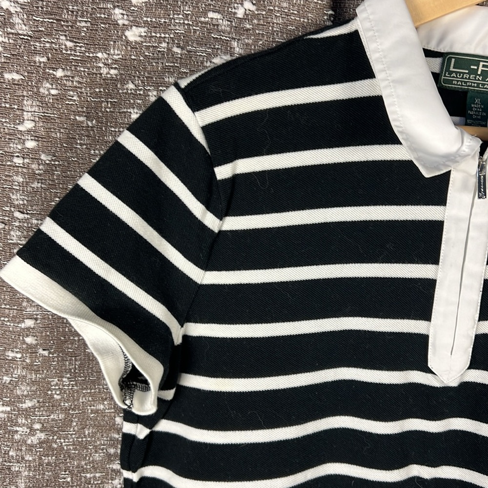 L-RL Lauren‎ Active Ralph Lauren Black w/ White Stripes Collared Polo - Picture 7 of 10